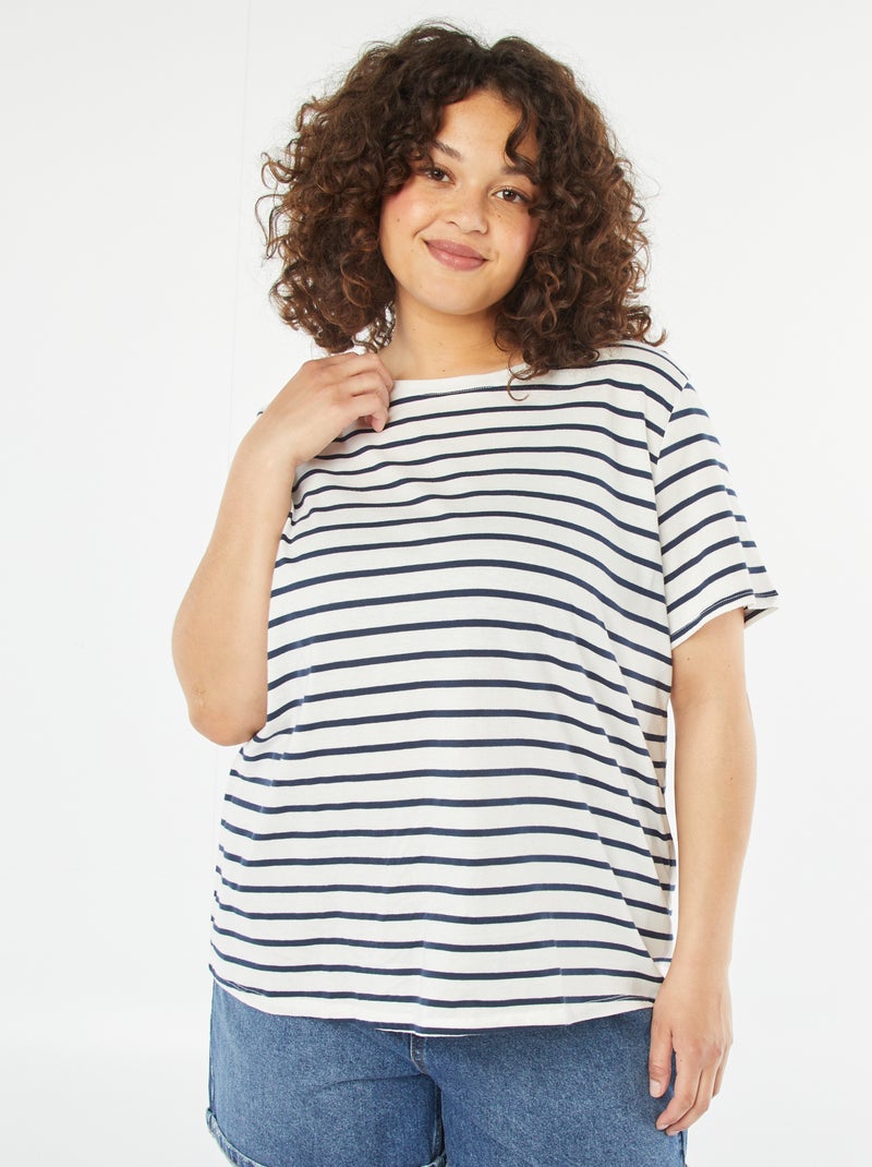 T-shirt à manches courtes avec imprimé Blanc rayé - Kiabi