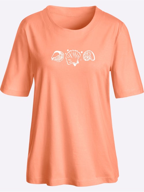 T-shirt à manches courtes avec imprimé coquillages et fentes latérales - Taille standard - Witt - Kiabi