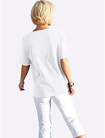 T-shirt à manches courtes avec imprimé coquillages et fentes latérales - Taille standard - Witt