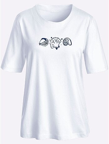 T-shirt à manches courtes avec imprimé coquillages et fentes latérales - Taille standard - Witt