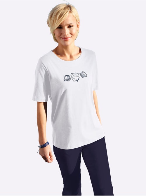 T-shirt à manches courtes avec imprimé coquillages et fentes latérales - Taille standard - Witt - Kiabi