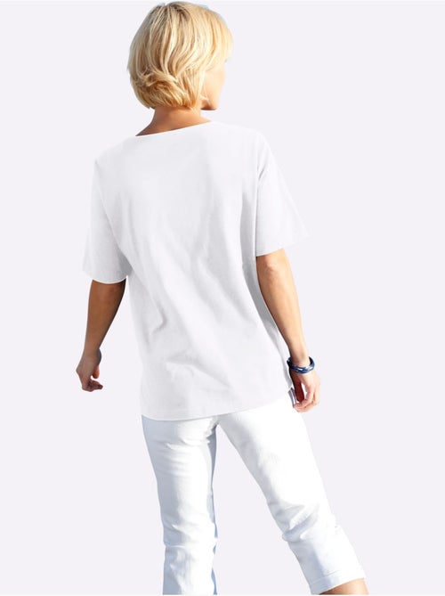T-shirt à manches courtes avec imprimé coquillages et fentes latérales - Taille standard - Witt - Kiabi