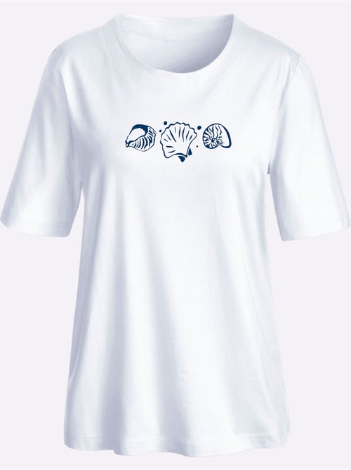 T-shirt à manches courtes avec imprimé coquillages et fentes latérales - Taille standard - Witt - Kiabi