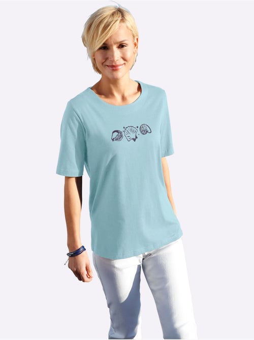 T-shirt à manches courtes avec imprimé coquillages et fentes latérales - Taille standard - Witt - Kiabi