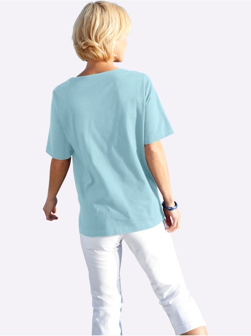 T-shirt à manches courtes avec imprimé coquillages et fentes latérales - Taille standard - Witt - Kiabi