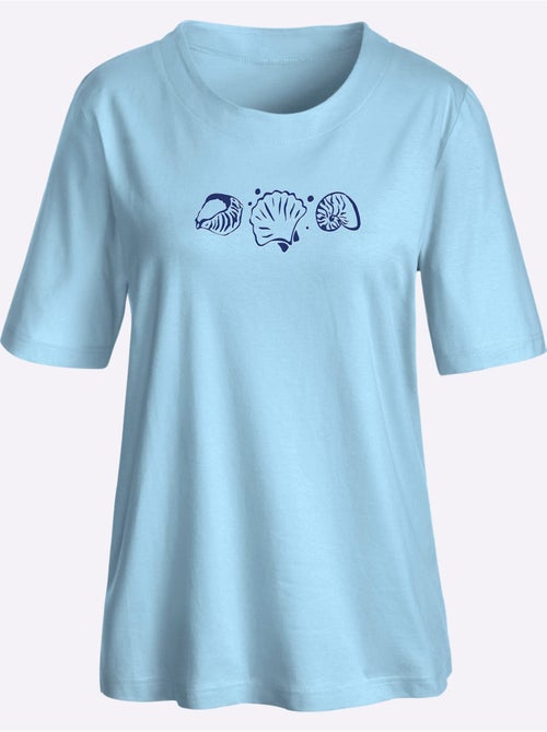 T-shirt à manches courtes avec imprimé coquillages et fentes latérales - Taille standard - Witt - Kiabi