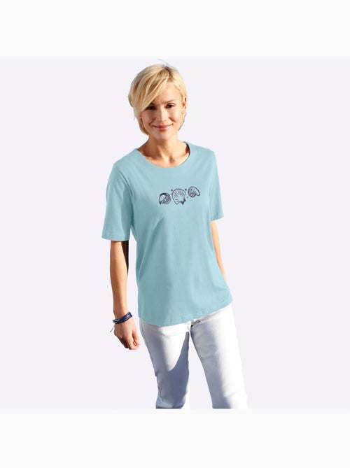 T-shirt à manches courtes avec imprimé coquillages et fentes latérales - Taille standard - Witt - Kiabi