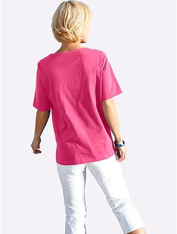T-shirt à manches courtes avec imprimé coquillages et fentes latérales - Taille standard - Witt