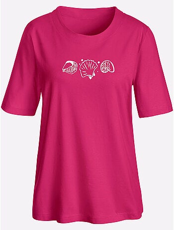 T-shirt à manches courtes avec imprimé coquillages et fentes latérales - Taille standard - Witt