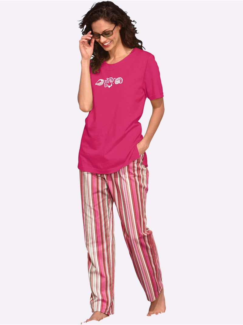 T-shirt à manches courtes avec imprimé coquillages et fentes latérales - Taille standard - Witt Framboise - Kiabi