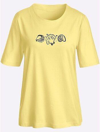 T-shirt à manches courtes avec imprimé coquillages et fentes latérales - Taille standard - Witt
