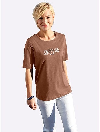 T-shirt à manches courtes avec imprimé coquillages et fentes latérales - Taille standard - Witt