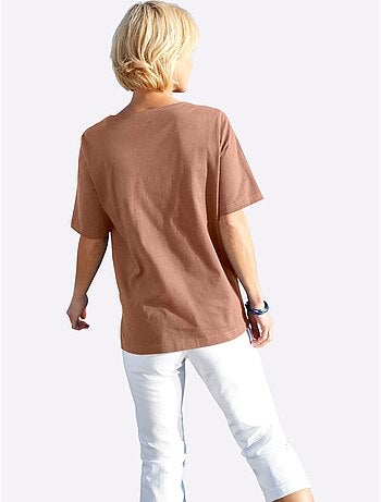 T-shirt à manches courtes avec imprimé coquillages et fentes latérales - Taille standard - Witt