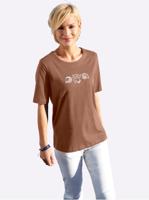 T-shirt à manches courtes avec imprimé coquillages et fentes latérales - Taille standard - Witt - Kiabi