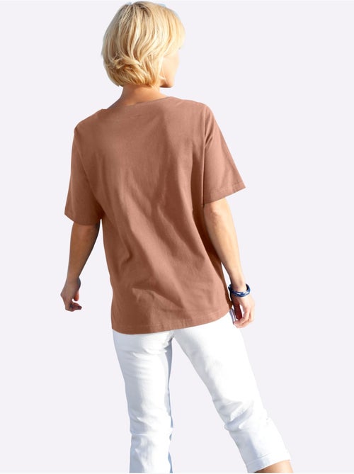 T-shirt à manches courtes avec imprimé coquillages et fentes latérales - Taille standard - Witt - Kiabi