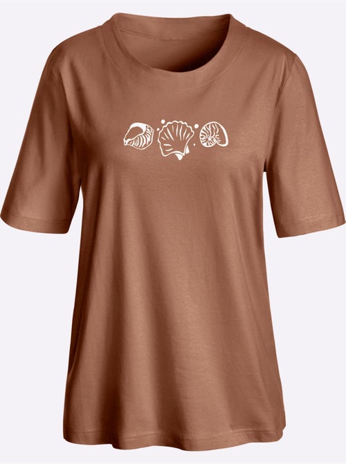 T-shirt à manches courtes avec imprimé coquillages et fentes latérales - Taille standard - Witt - Kiabi