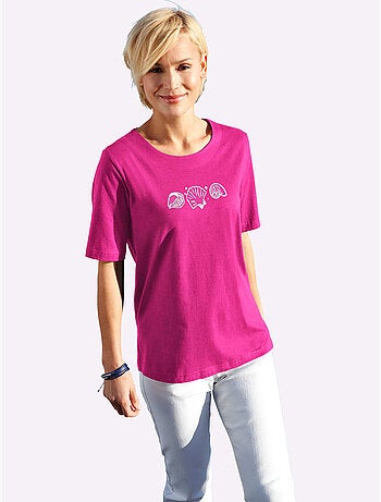 T-shirt à manches courtes avec imprimé coquillages et fentes latérales - Taille standard - Witt