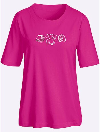 T-shirt à manches courtes avec imprimé coquillages et fentes latérales - Taille standard - Witt