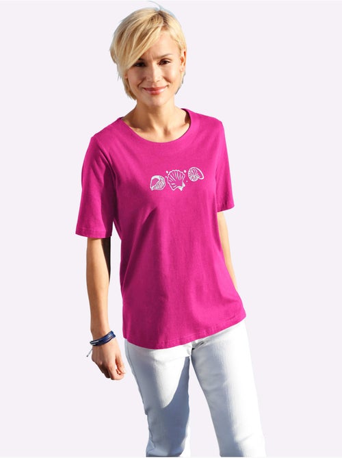 T-shirt à manches courtes avec imprimé coquillages et fentes latérales - Taille standard - Witt - Kiabi