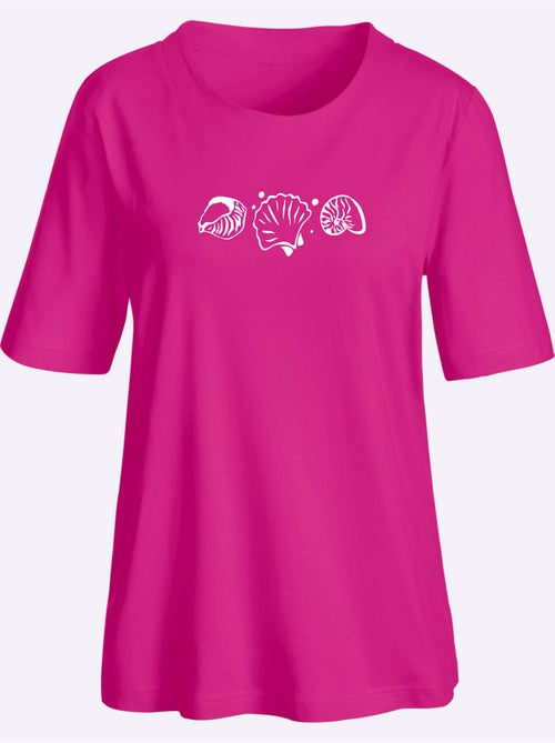 T-shirt à manches courtes avec imprimé coquillages et fentes latérales - Taille standard - Witt - Kiabi