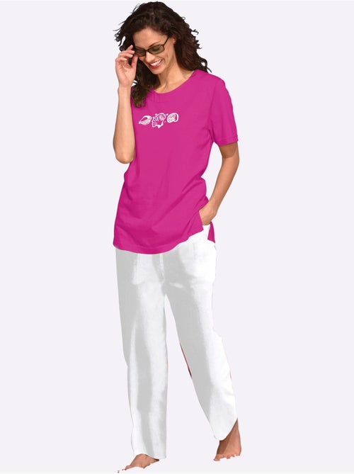 T-shirt à manches courtes avec imprimé coquillages et fentes latérales - Taille standard - Witt - Kiabi