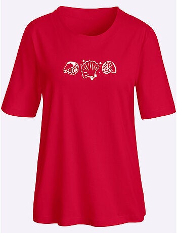 T-shirt à manches courtes avec imprimé coquillages et fentes latérales - Taille standard - Witt