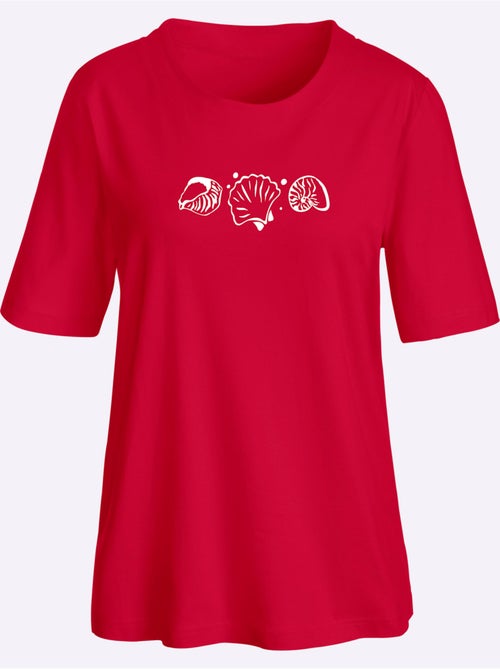 T-shirt à manches courtes avec imprimé coquillages et fentes latérales - Taille standard - Witt - Kiabi