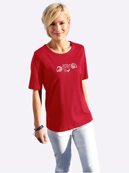 T-shirt à manches courtes avec imprimé coquillages et fentes latérales - Taille standard - Witt - Kiabi