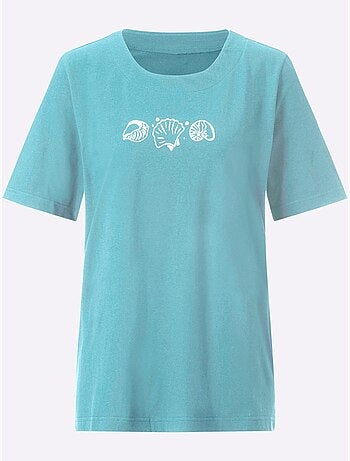 T-shirt à manches courtes avec imprimé coquillages et fentes latérales - Taille standard - Witt