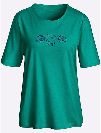 T-shirt à manches courtes avec imprimé coquillages et fentes latérales - Taille standard - Witt