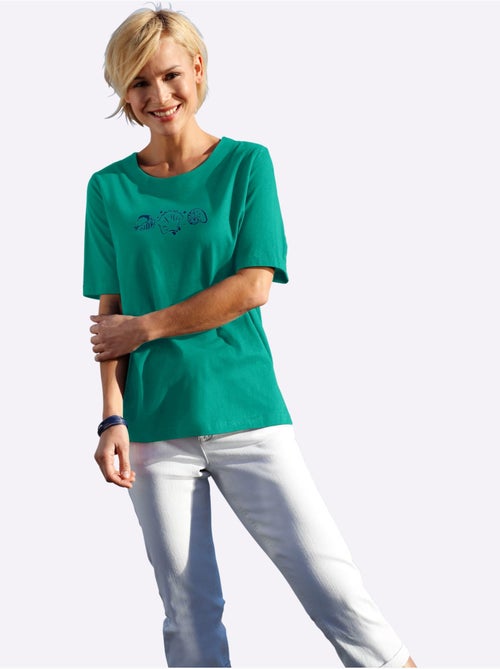 T-shirt à manches courtes avec imprimé coquillages et fentes latérales - Taille standard - Witt - Kiabi
