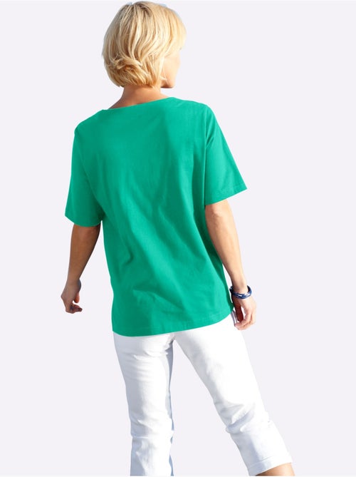 T-shirt à manches courtes avec imprimé coquillages et fentes latérales - Taille standard - Witt - Kiabi