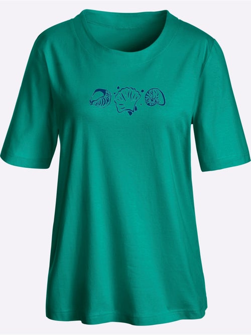 T-shirt à manches courtes avec imprimé coquillages et fentes latérales - Taille standard - Witt - Kiabi