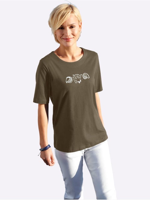 T-shirt à manches courtes avec imprimé coquillages et fentes latérales - taille standard - witt - Kiabi