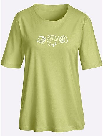 T-shirt à manches courtes avec imprimé coquillages et fentes latérales - Taille standard - Witt