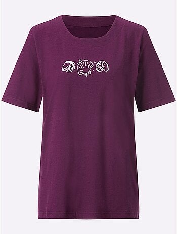 T-shirt à manches courtes avec imprimé coquillages et fentes latérales - Taille standard - Witt