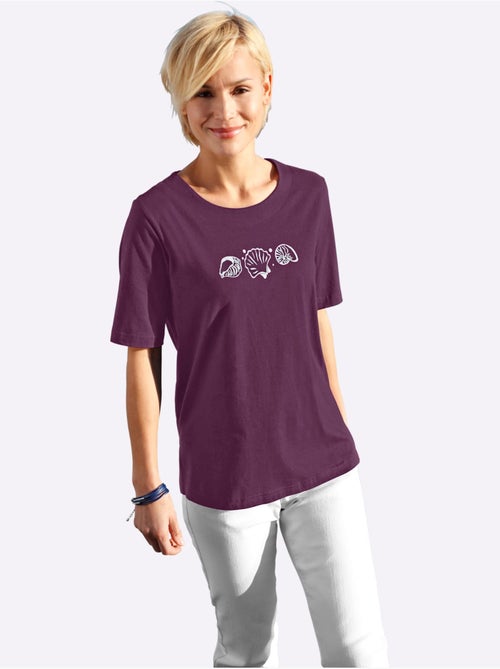 T-shirt à manches courtes avec imprimé coquillages et fentes latérales - Taille standard - Witt - Kiabi