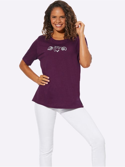 T-shirt à manches courtes avec imprimé coquillages et fentes latérales - Taille standard - Witt - Kiabi
