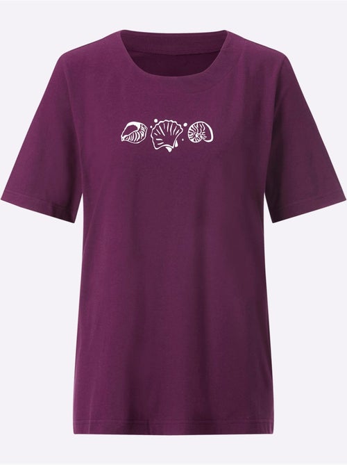 T-shirt à manches courtes avec imprimé coquillages et fentes latérales - Taille standard - Witt - Kiabi