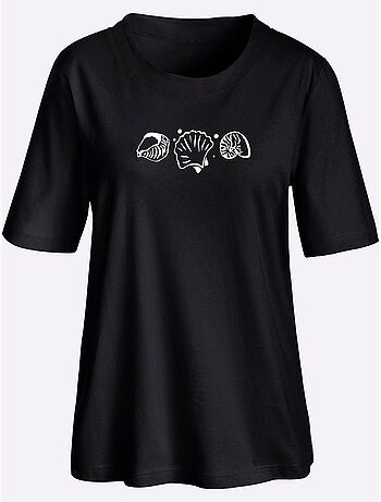 T-shirt à manches courtes avec imprimé coquillages et fentes latérales - Taille standard - Witt