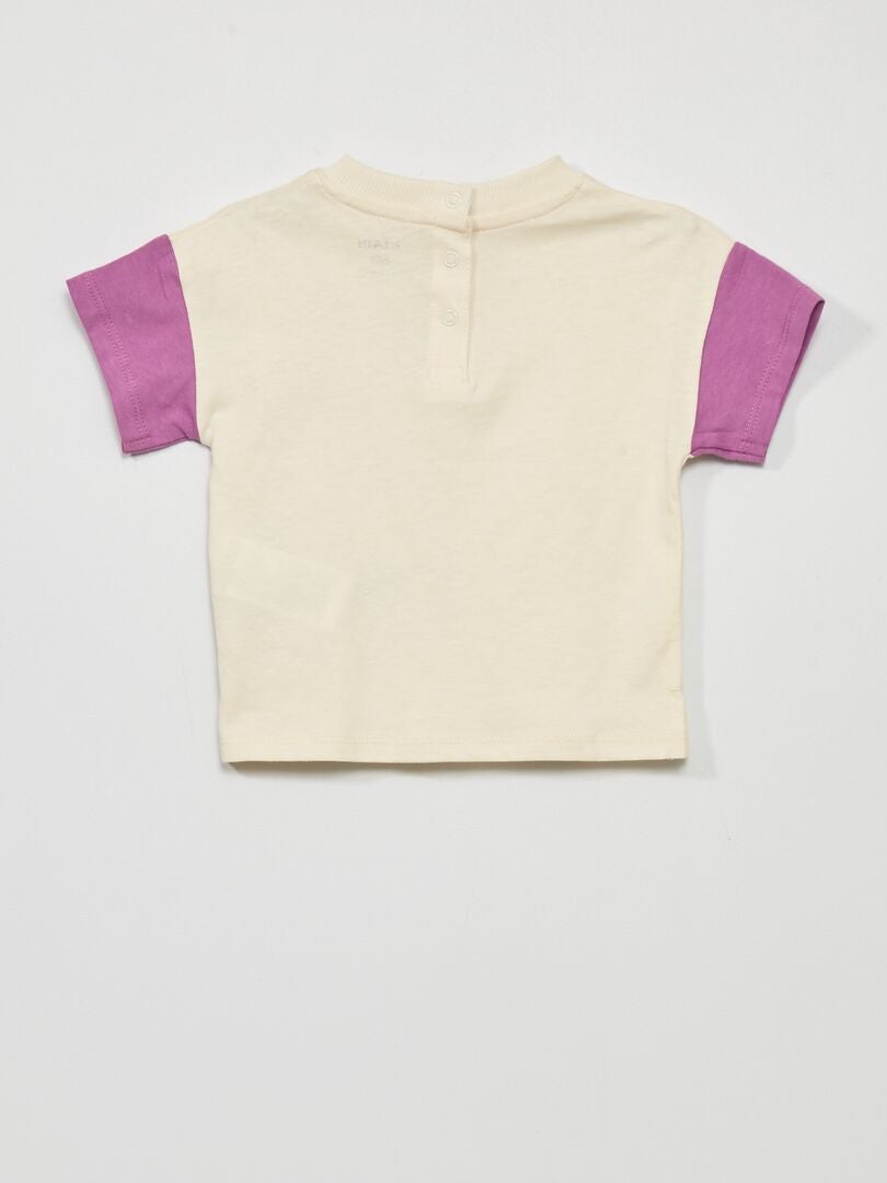 T-shirt à manches courtes avec imprimé Ecru/violet - Kiabi