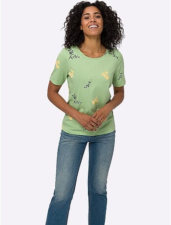 T-shirt à manches courtes avec imprimé floral et feuillage - taille standard - moda vilona