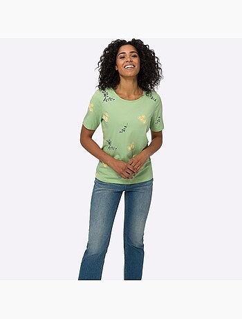T-shirt à manches courtes avec imprimé floral et feuillage - taille standard - moda vilona