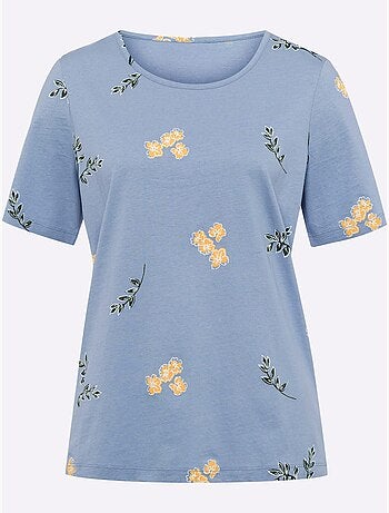 T-shirt à manches courtes avec imprimé floral et feuillage - taille standard - moda vilona