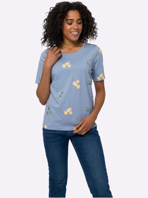 T-shirt à manches courtes avec imprimé floral et feuillage - Taille standard - Moda Vilona - Kiabi T-shirt à manches courtes avec imprimé floral et feuillage - Taille standard - Moda Vilona - Kiabi