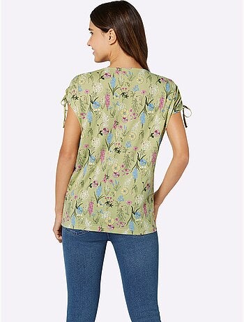 T-shirt à manches courtes avec imprimé floral et liens à nouer - Taille standard - Moda Vilona