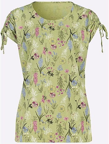 T-shirt à manches courtes avec imprimé floral et liens à nouer - Taille standard - Moda Vilona