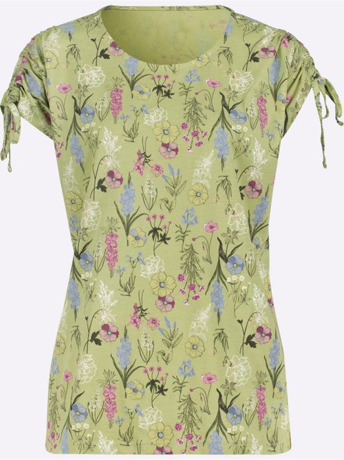 T-shirt à manches courtes avec imprimé floral et liens à nouer - Taille standard - Moda Vilona - Kiabi T-shirt à manches courtes avec imprimé floral et liens à nouer - Taille standard - Moda Vilona - Kiabi