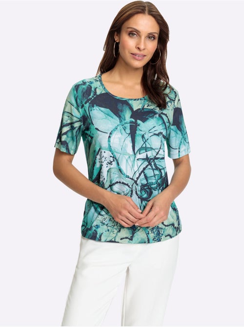 T shirt à manches courtes avec imprimé floral fantaisie en viscose - Taille standard - Witt - Kiabi