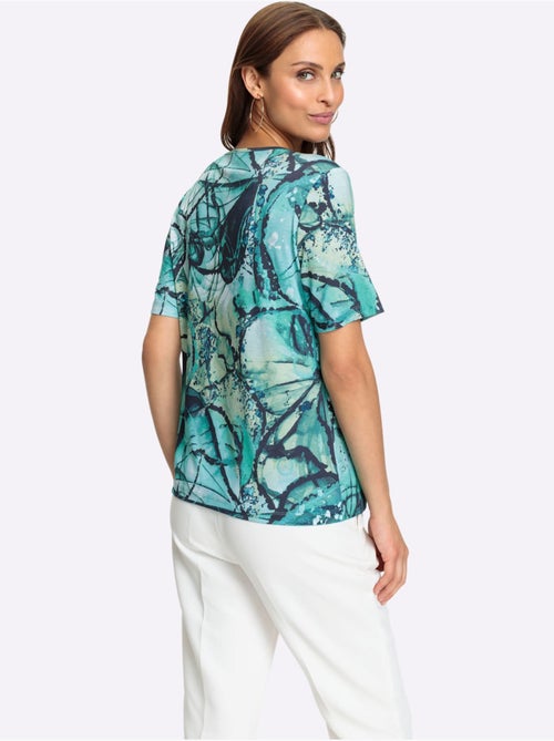 T shirt à manches courtes avec imprimé floral fantaisie en viscose - Taille standard - Witt - Kiabi